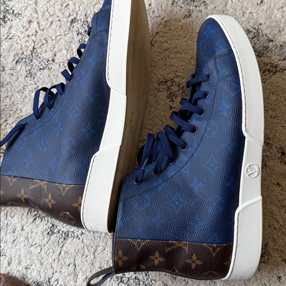Louis Vuitton Blue and Brown High-Top Sneakers